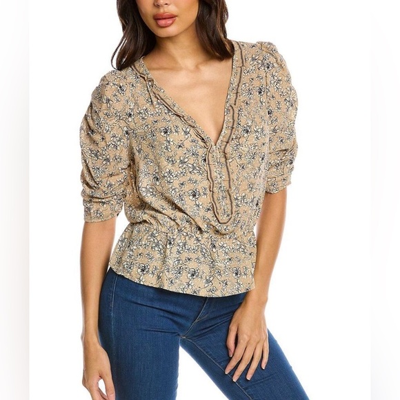 Max Studio Tops - Max Studio Ruched Elbow Sleeve Blouse in Natural NWOT Size S
